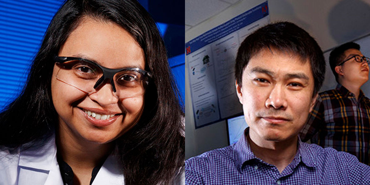 Shudipto Dishari (left), assistant professor of chemical and bimolecular engineering; and Sheng Wei, assistant professor of computer science and engineering.