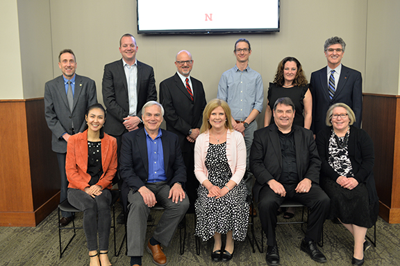 Back row, left to right:  Todd Cuddy, Dave Hall, Richard Endacott, Drew Davis, Colleen Syron and Chuck O’Connor. Front row, left to right: Hye-Won Hwang, Brian Moore, Brenda Wristen, Tony Falcone and Jan Deaton. Not pictured: Rhonda Fuelberth.