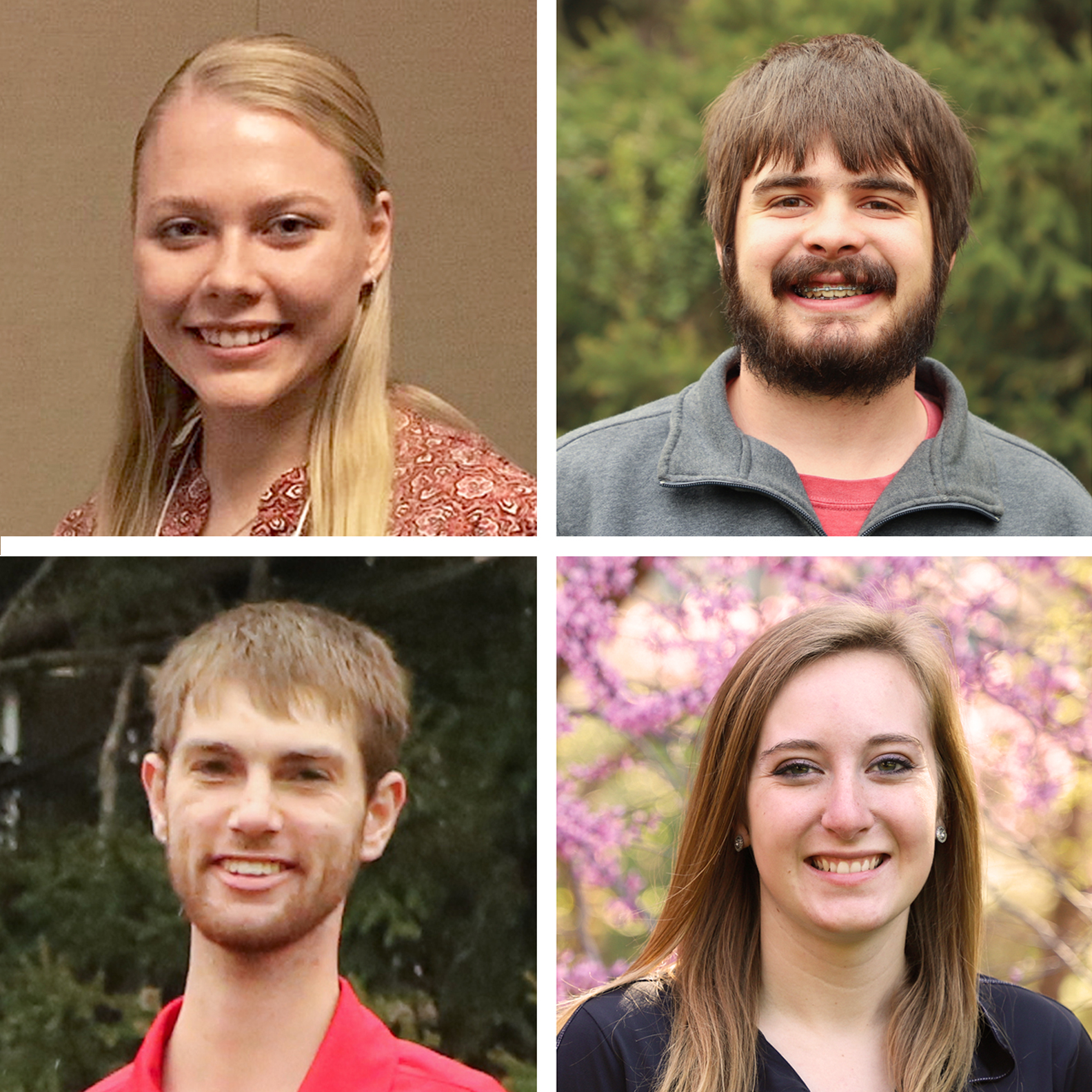 University of Nebraska–Lincoln agronomy students Michaela Cunningham (from left, clockwise), Rodger Farr, Samantha Teten and Kolby Grint were awarded Golden Opportunity or Greenfield Scholarships in May. 