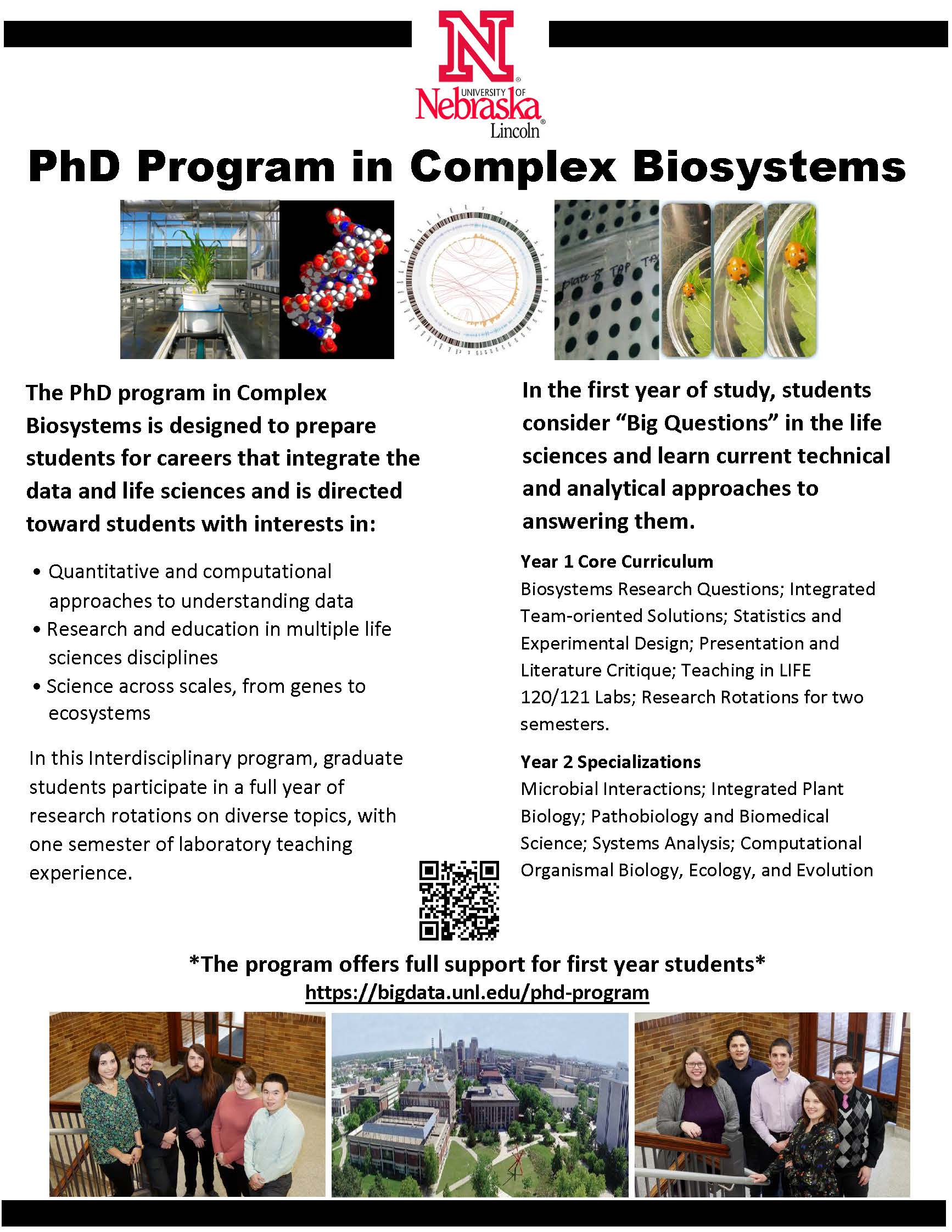 Complex Biosystems PhD program flier