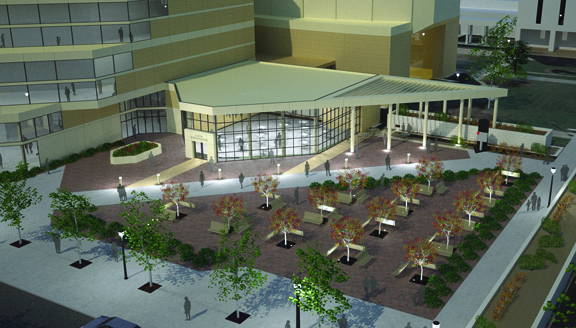 Architect's drawing of the new Lied Commons addition.