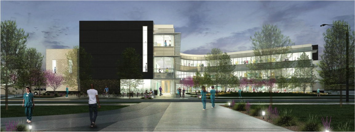 Rendering of the new University Health Center & College of Nursing building.