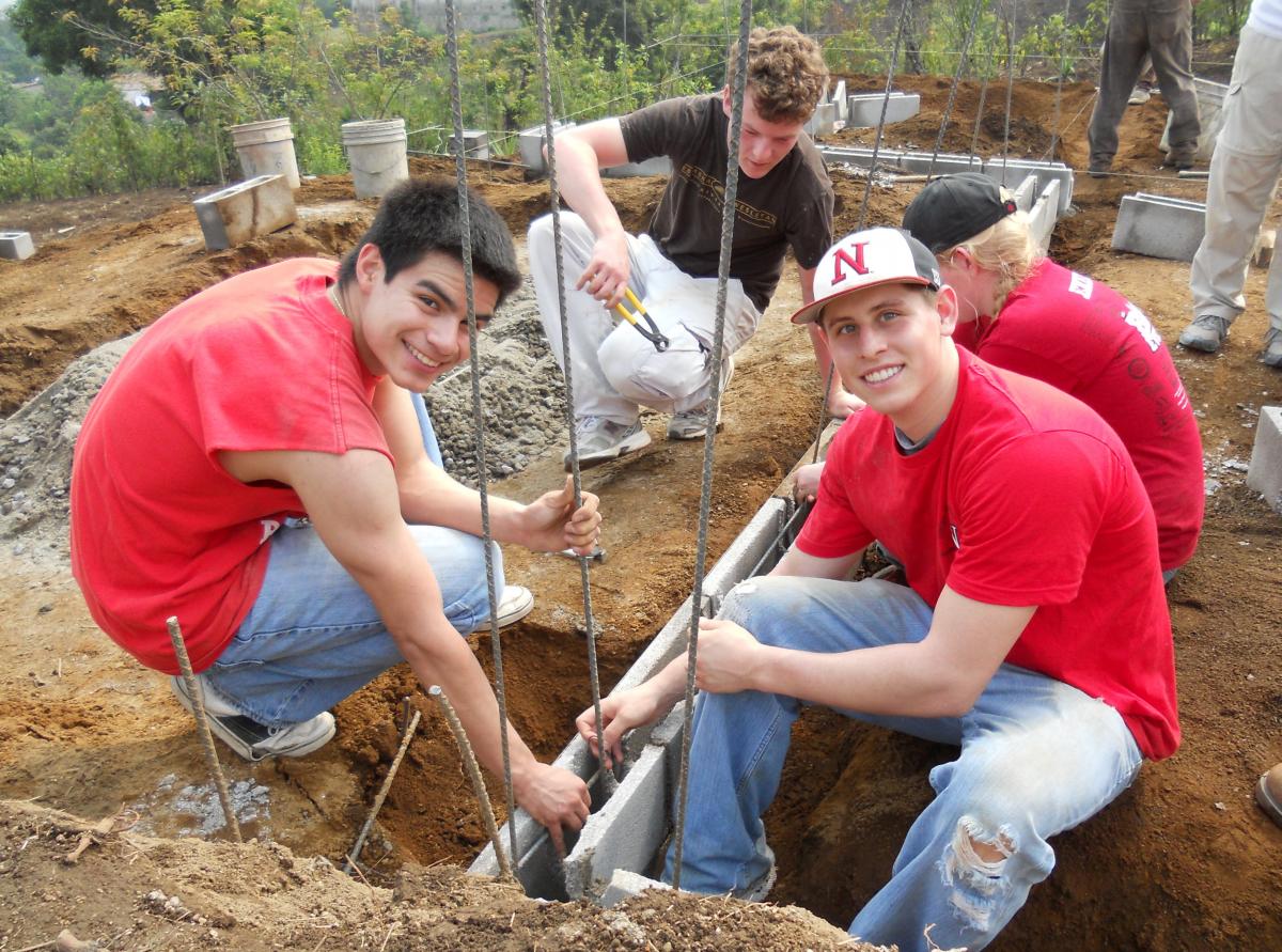 Nebraska students participate in a service project building earthquake resistant homes in Guatemala.