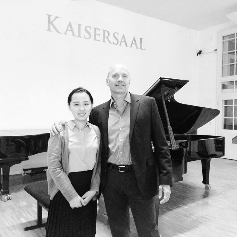 Michelle Yin Zhang with Marguerite Scribante Professor of Music Paul Barnes.