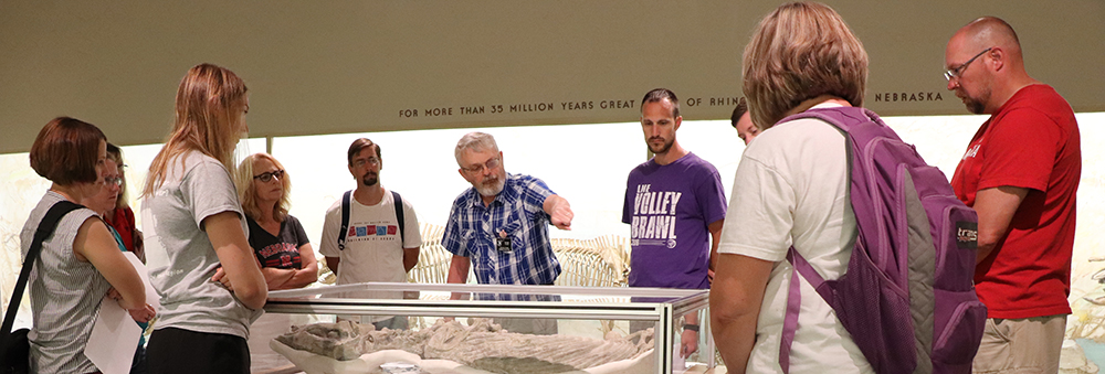 GEOS 898: Nebraska Geology Through Time takes a field trip to Morrill Hall and gets a private tour with George Corner, Vertebrate Paleontology Collection Manager.