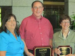 Receiving national awards from the American Association of Pesticide Safety Educators (AAPSE) are Clyde Ogg and Jan Hygnstrom. Ogg received the organization’s highest recognition, Fellow. Hygnstrom received the Professional Recognition award, initiated th